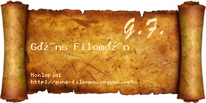 Güns Filomén névjegykártya